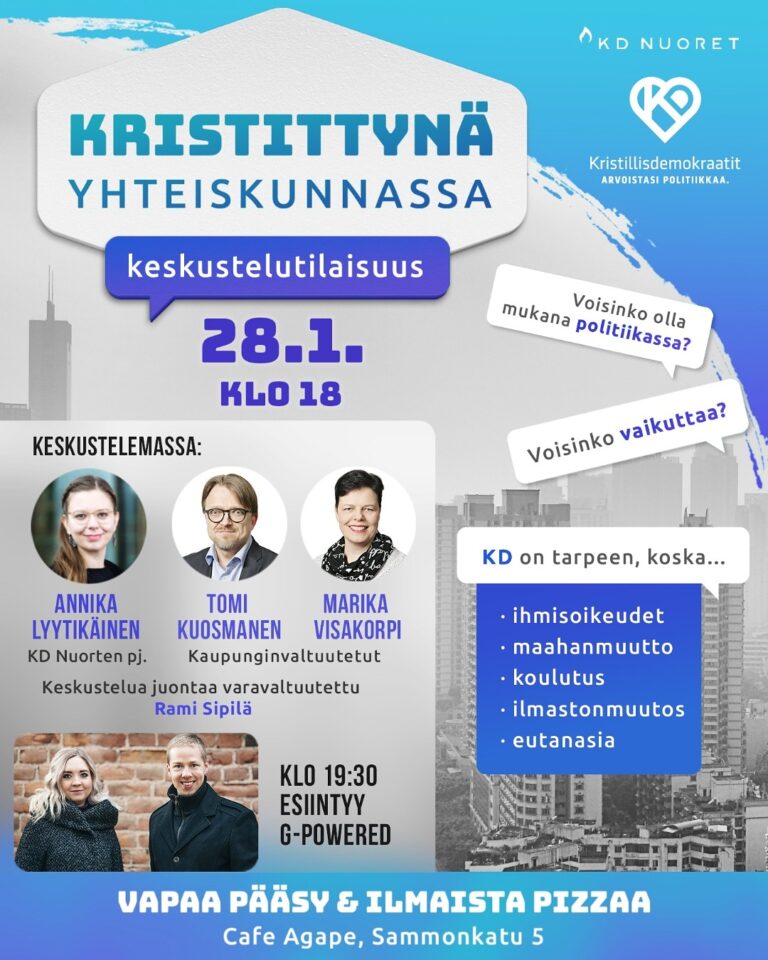 Kristittynä yhteiskunnassa -keskustelutilaisuus 28.1. klo 18