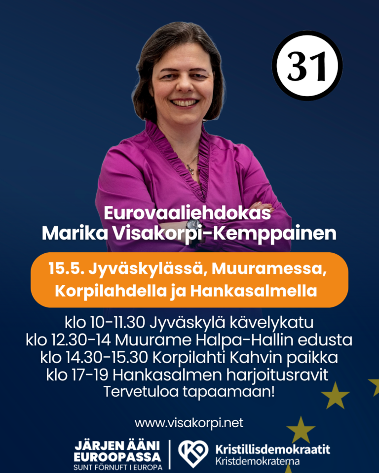 Eurovaaliehdokas Marika Visakorpi-Kemppainen vaalikiertueella 15.5.2024